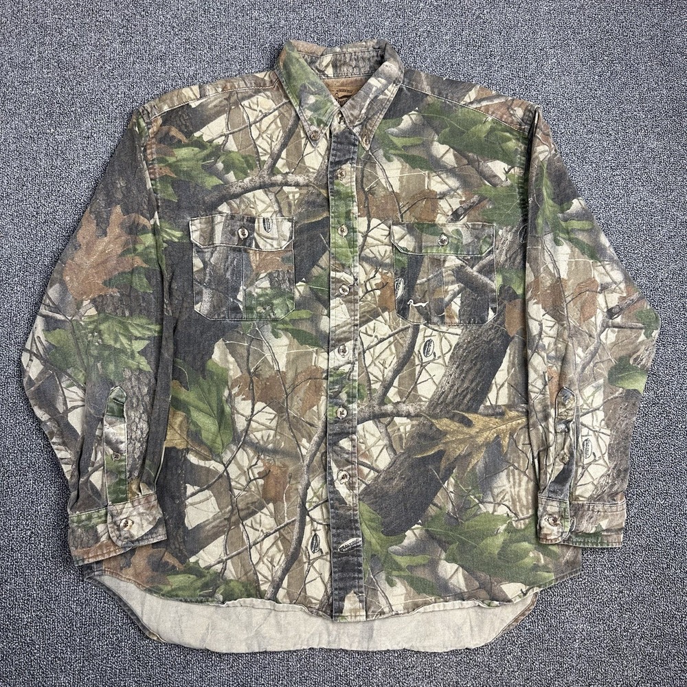 Duxbak Camo Shirt Men's Large Realtree Hunting Camoflauge Heavy Button Down